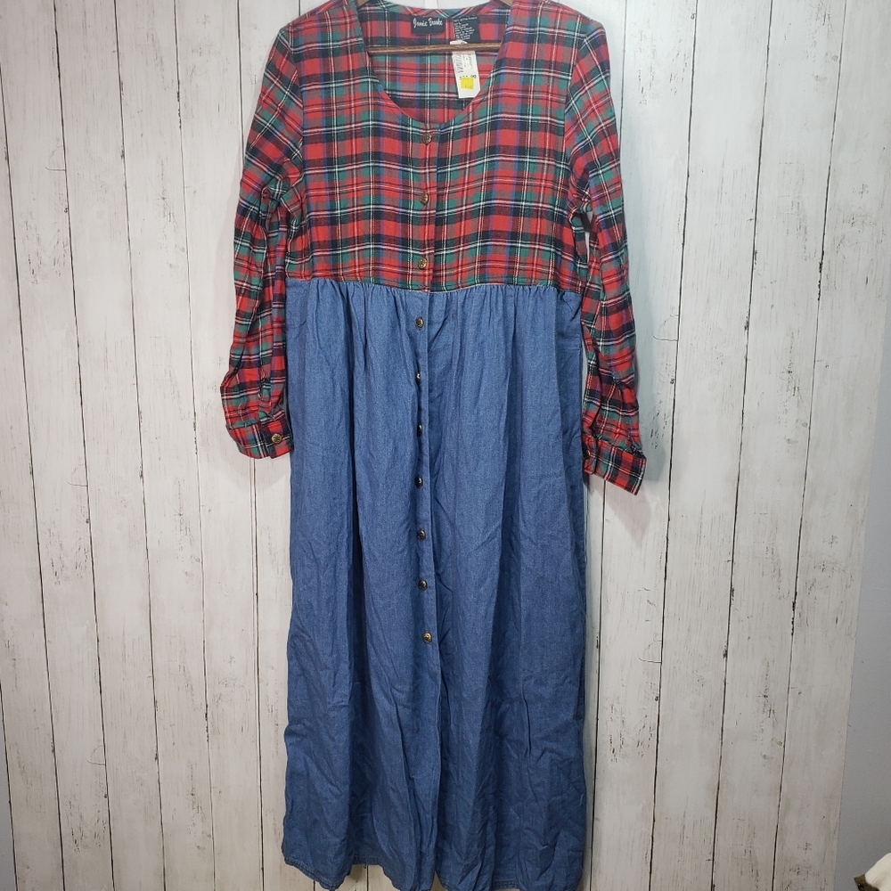 Vintage Deadstock NWT Jamie Brooke Flannel Denim Long Dress Size Large Modest.